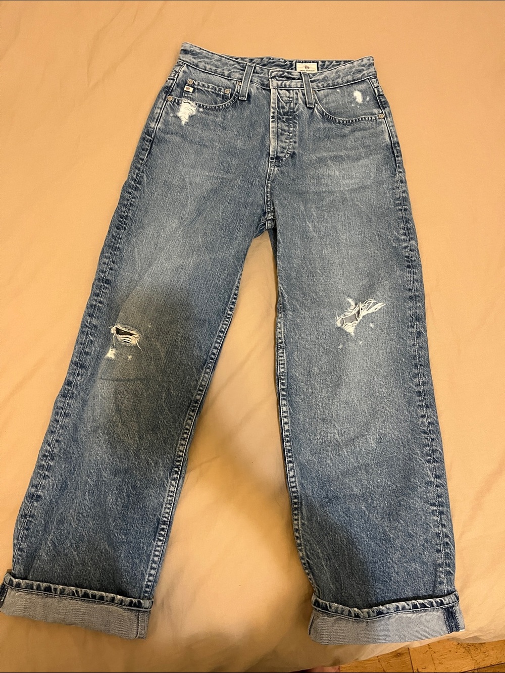Ag Adriano Goldschmied Light Blue Distressed Boyfriend Jeans